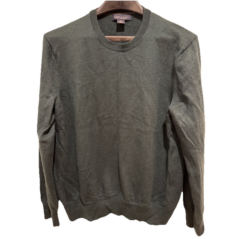 Banana Republic Extra Fine Merino Wool Sweater Mens XL Crew Neck Pullover Green